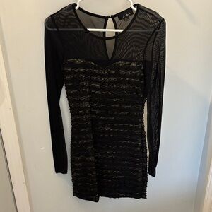 Lush Black and Gold Long Sleeve Dress